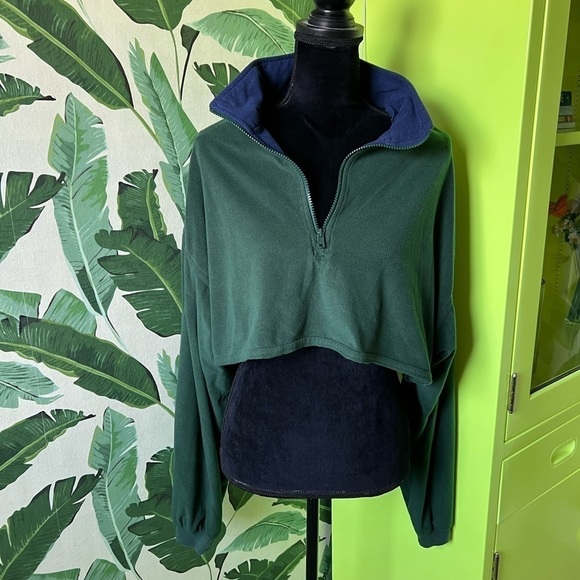 Fitness Gear Cropped Fleece Long Sleeve Sweatshirt Top Forest Green XL - Picture 1 of 3
